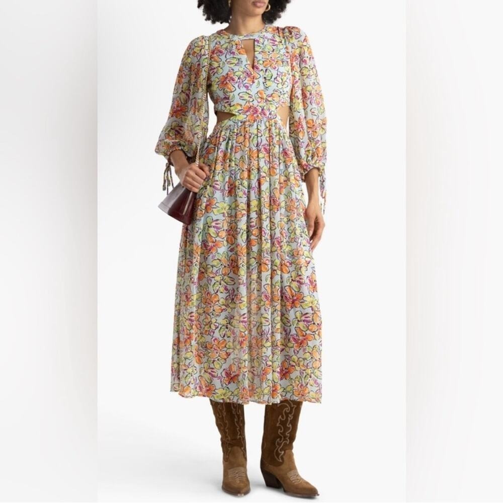 Maje‎ Floral Cutout Midi Dress NWT Boho Wedding Guest 38 40 M L